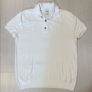 Zara White Polo Shirt Classic Knit Design